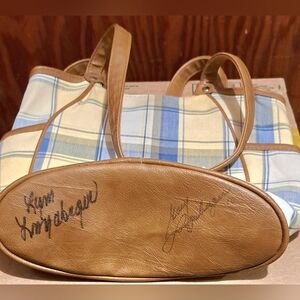 *SIGNED* Longaberger Yellow & Blue Plaid Tote Bag-Gary And Lynn Longaberger NEW